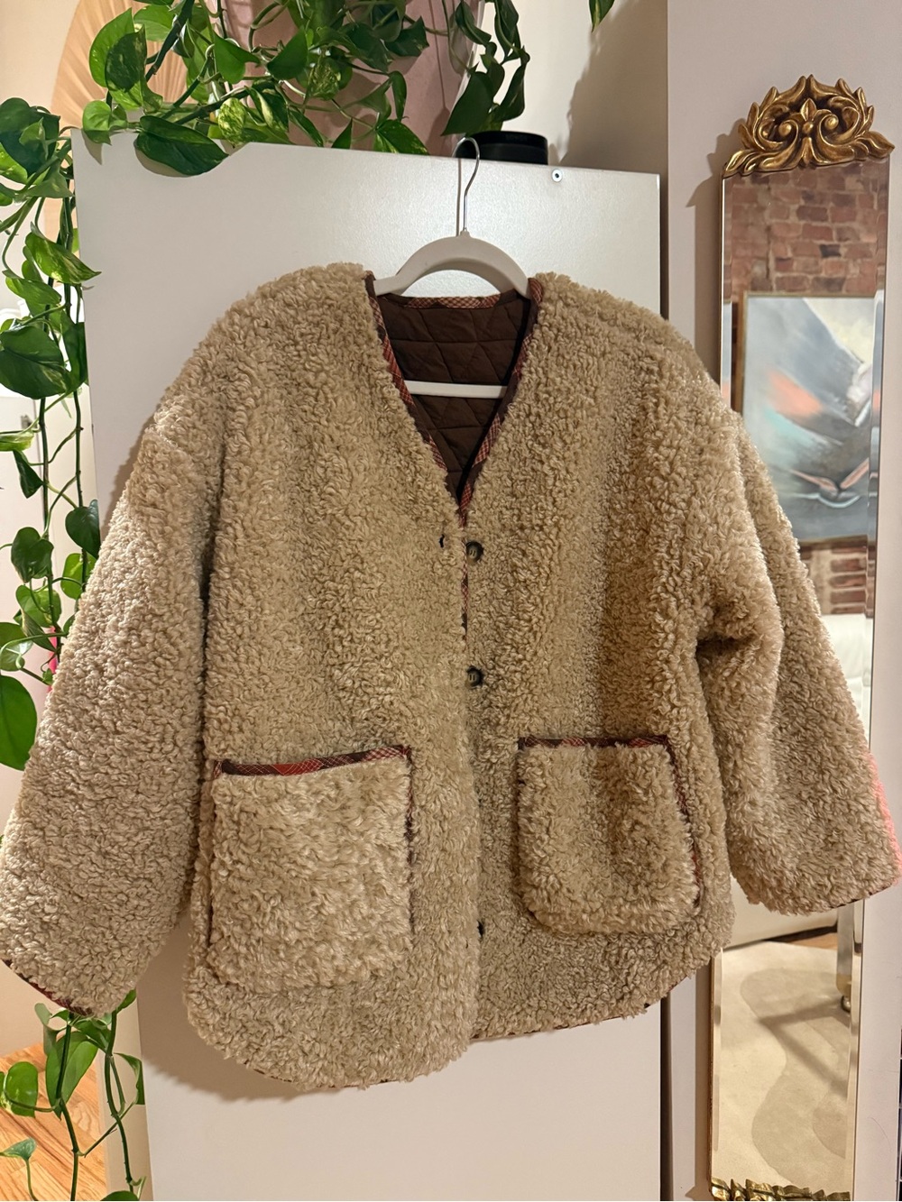 Reversible Cozy Teddy Jacket - Beige